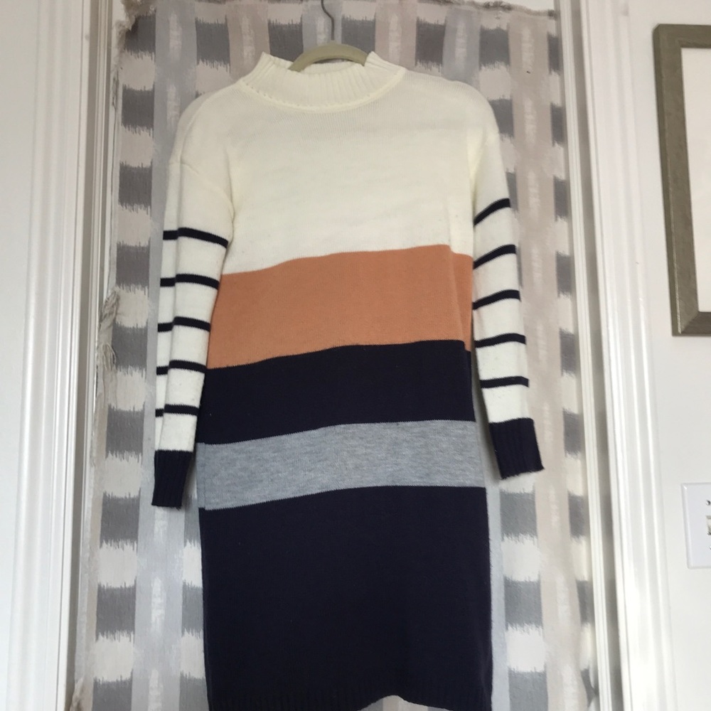 Color Block Striped Sweater Dress